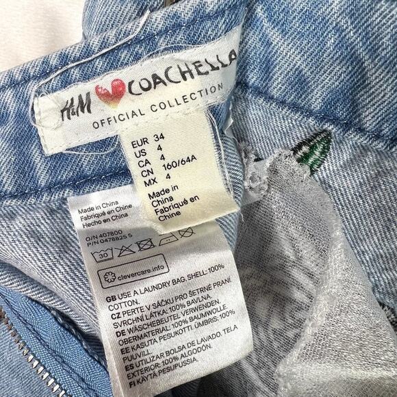 H&M Coachella Collection Floral Embroidered Denim Mini Skirt 4 - Picture 7 of 8